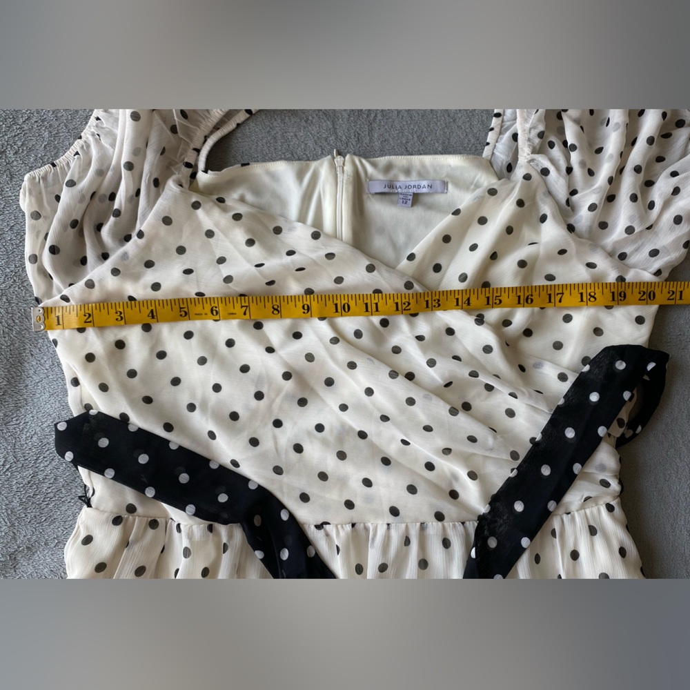 julia jordan Polka Dot-Print Short-Sleeve Midi Chiffon Dress white black sz 12 - Picture 13 of 16